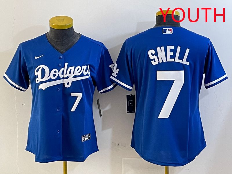 Youth Los Angeles Dodgers #7 Snell Blue Game 2025 Nike MLB Jersey style 6->youth mlb jersey->Youth Jersey